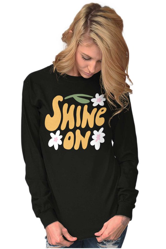 Groovy Positivity Shine On Flowers Women Plus Size Long Sleeve Graphic Tee Brisco Brands 2X