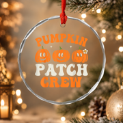 Groovy Pumpkin Patch Crew Squad Halloween Fall Autumn Ornament, Holiday Decor, Circle Glass Ornament
