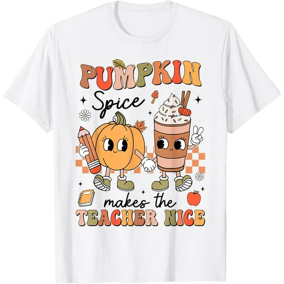 Groovy Pumpkin Spice Makes Teacher Nice Fall Thanksgiving T-Shirt Tee