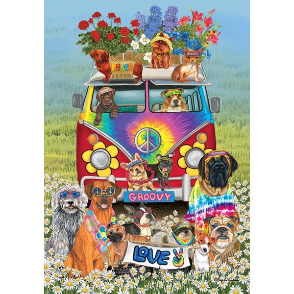 Groovy Pups Spring Garden Flag