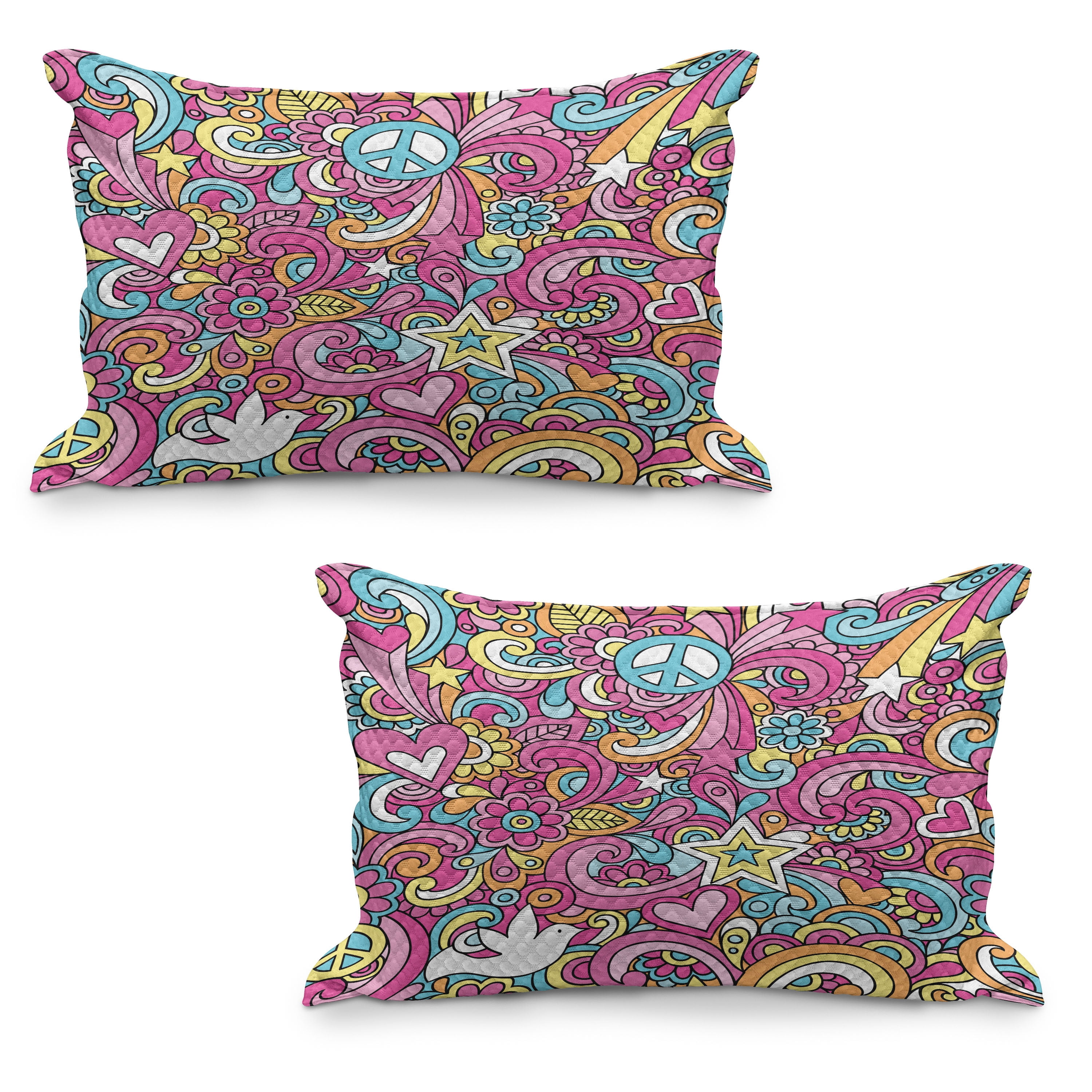 Groovy Quilted Pillowcover Set of 2, Psychedelic Complex Funky Pastel ...