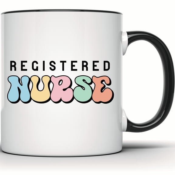 Groovy RN Mug - Registered Nurse Gift, Nursing School Graduation Present, Future Nurse & Nurse Appreciation Medical Mug - 11 Ounce Black Rim Handle Novelty Coffee Cup - WMUG1935-BLK