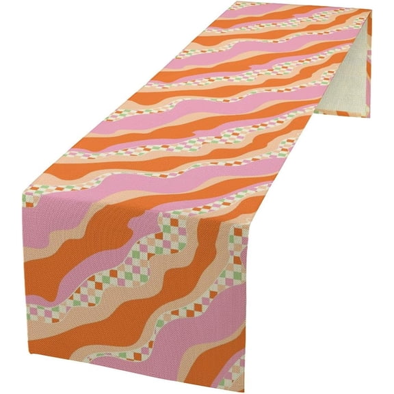 Groovy Rainbow Table Runner Hippie Abstract Rainbow 70s Colorful Geometry Retro Printed Dinner Runner for Living Room Kitchen Decoration 13x70in