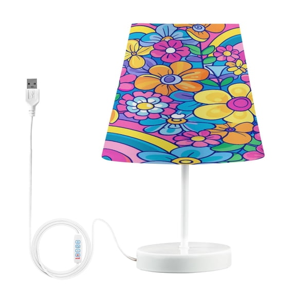 Groovy Rainbow and Flowers Desk Lamp LED Table Nightstand Lamps with 3 Color Temperatures for Home Bedroom Living Room Decor 8x12