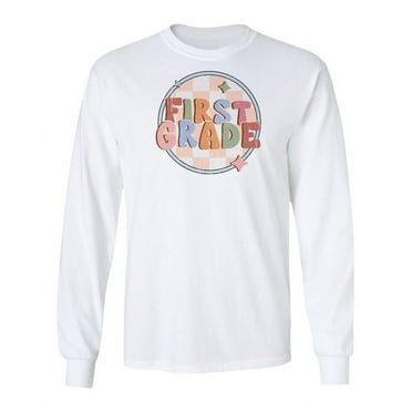 Groovy Retro 1st Grade Back To School Funny Long Sleeve T-Shirt (White, Large)