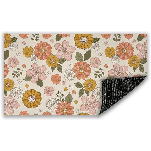 Groovy Retro Boho Flower Doormat, Indoor Outdoor Decor Patio Mats Entrance Door Mats Non-Slip Outside Inside Floor Mat Rugs for Home Decor 17x30 Inch,House Warming Gift
