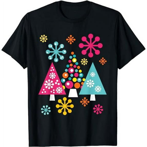 Groovy Retro Christmas Trees and Snowflakes T-Shirt