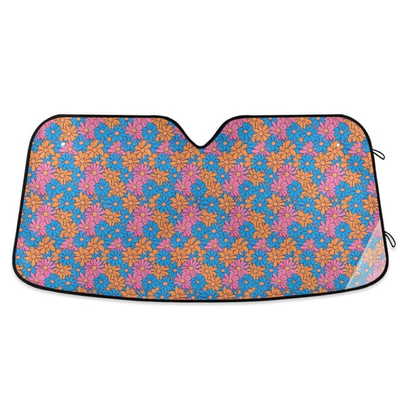 Groovy Retro Daisy Flower Car Windshield Sun Shade Foldable Car Front Window Visor Heat and UV Protection 55x27.6