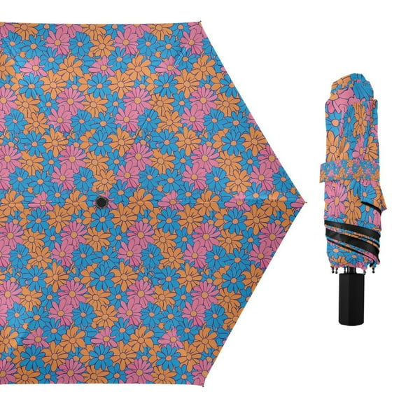 Groovy Retro Daisy Flower Compact Sun Umbrella Windproof Travel Umbrellas for Rain Strong Portable UV Protection