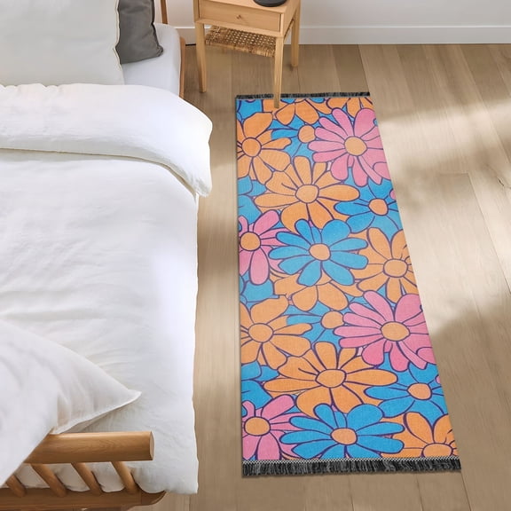 Groovy Retro Daisy Flower Runner Area Rug 2x6 Soft Non-Slip Washable Bedside Carpet for Hallway Bedroom Living Room Home Decor