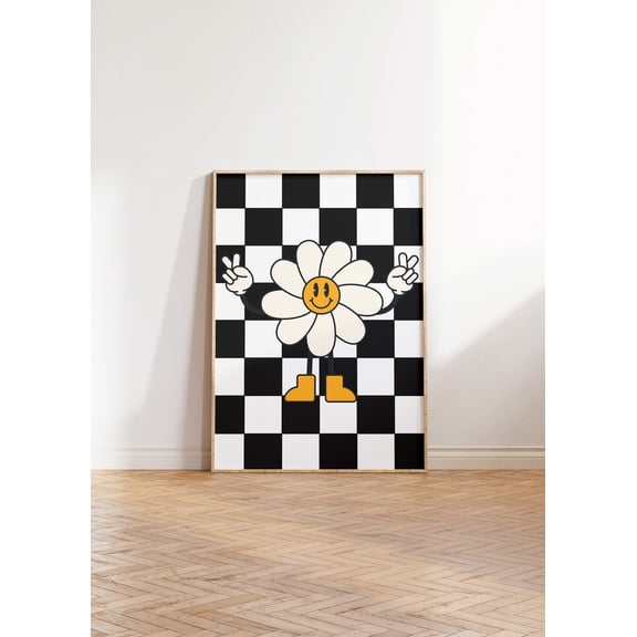 Groovy Retro Flower Psychedelic Wall Art, Unframed Canvas Size 12x18