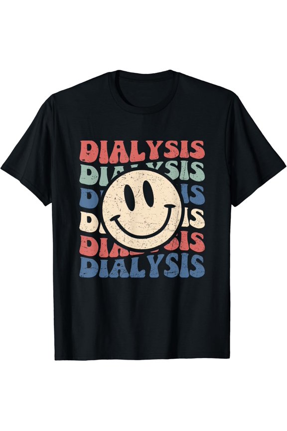 Groovy Retro Happy Smiling Face Dialysis Technician Nurse T-Shirt Size S-5XL