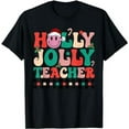 thumbnail image 1 of Groovy Retro Holly Xmas Jolly Teacher Christmas Vibes Hippie T-Shirt, 1 of 5