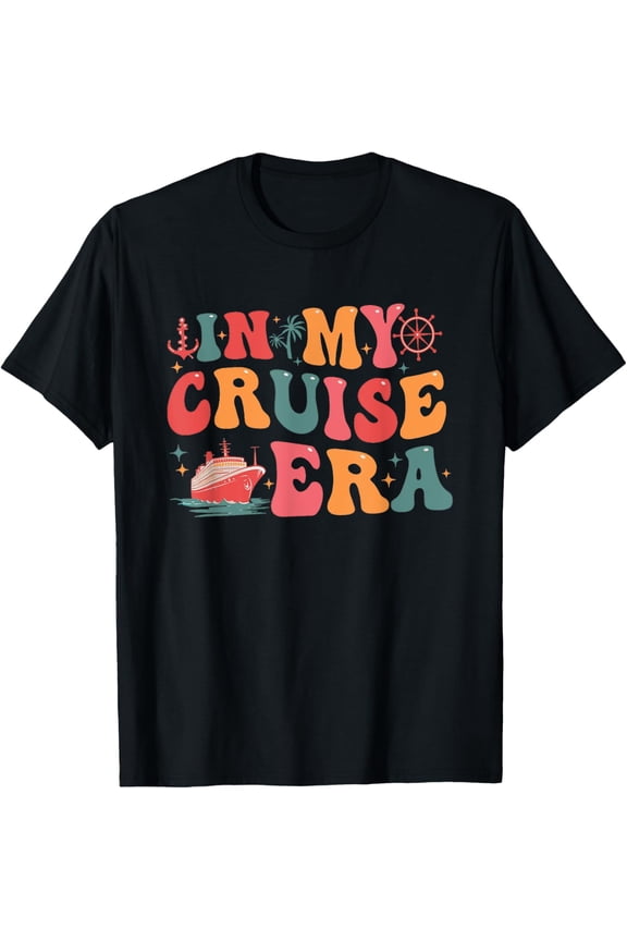 Groovy Retro In My Cruise Era Family Vacation Cruise Crew T-ShirtMen and women, Black T-shirt, size: Extra large