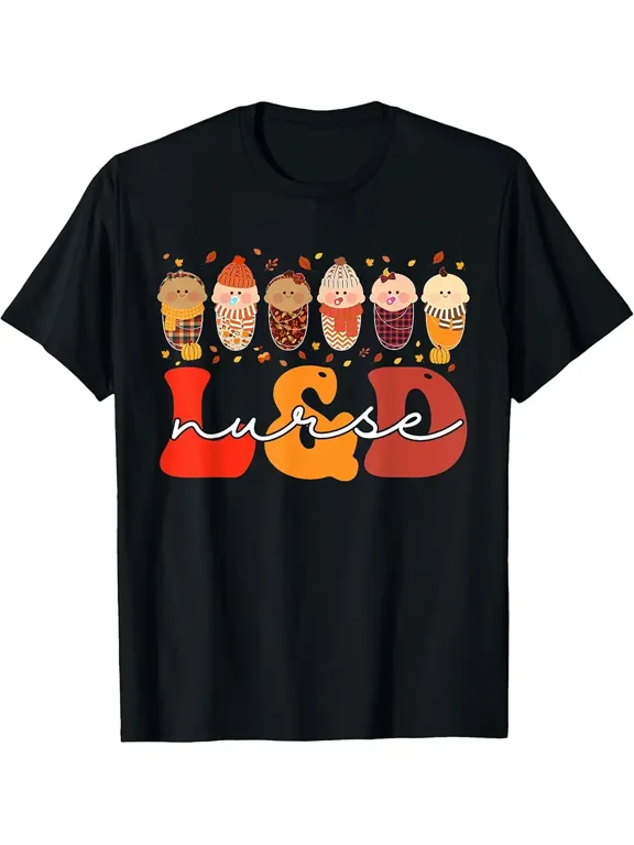 Groovy Retro L&D Nurse Fall Labor And Delivery Thanksgiving T-Shirt