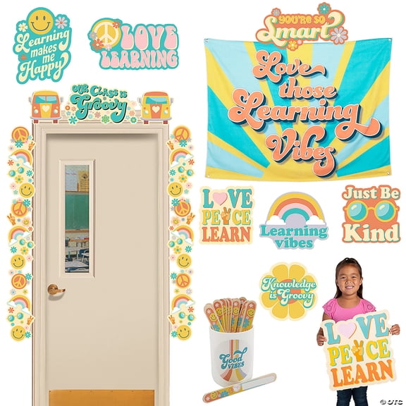 Groovy Retro-Themed Flip Name Sticks & Classroom Decorating Kit - 54 Pieces