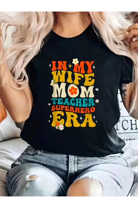 Groovy Retro Wife Mom Teacher Superhero Era T-Shirt for Women, Vintage Style Empowering Graphic Tee, Best Appreciation Gift for Super Moms and Educators