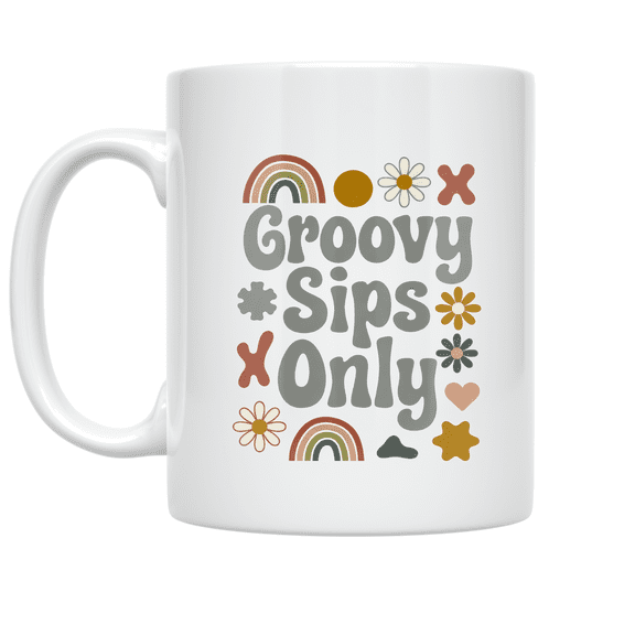 Groovy Sips Only Retro Style - 70s Nostalgia Enthusiast - 11 oz Ceramic Coffee Mug