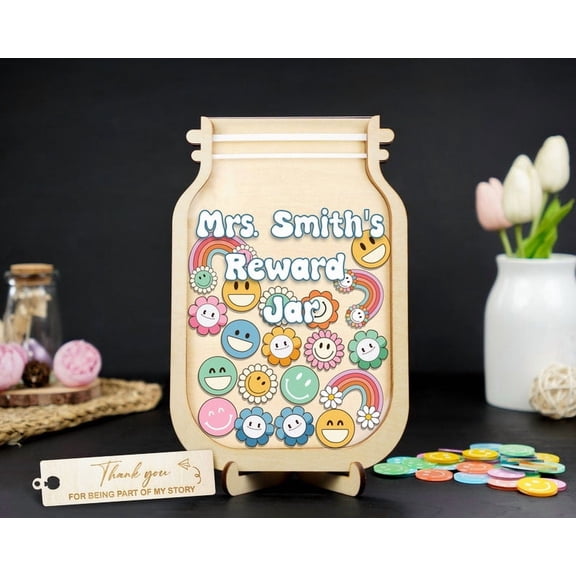 Groovy Smiley Reward Jar for Kids, Boho Rainbow Token Incentive Jar, Magnetic Behavior Reward System, Toddler Training and Good Habit Motivation Tool