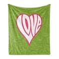 thumbnail image 1 of Groovy Soft Flannel Fleece Blanket, Heart Illustration on Paisley Background Centre of Love Nutrient Retro Design, Cozy Plush for Indoor and Outdoor Use, 60" x 80", Green White Pink, by Ambesonne, 1 of 5