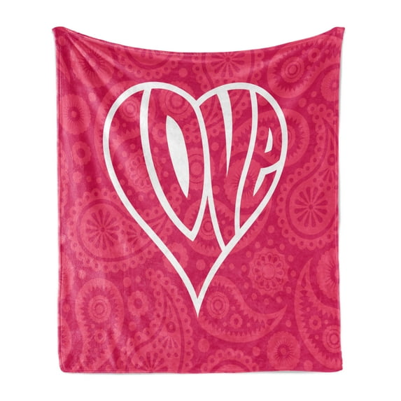 Groovy Soft Flannel Fleece Throw Blanket, Big Heart with Background Retro Romance Will Change the World Illustration, Cozy Plush for Indoor and Outdoor Use, 50" x 70", Pink White, by Ambesonne