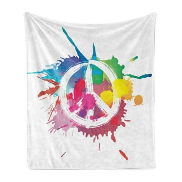 Groovy Soft Flannel Fleece Throw Blanket, Famous Widely Used Peace Logo with Colorful Splash Grunge Style Pacifism Themed, Cozy Plush for Indoor and Outdoor Use, 50" x 60", Multicolor, by Ambesonne