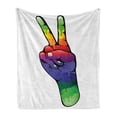 thumbnail image 1 of Groovy Soft Flannel Fleece Throw Blanket, Hand Peace Love Sign in Rainbow Colors Internationally Recognized Universal Print, Cozy Plush for Indoor and Outdoor Use, 60" x 80", Multicolor, by Ambesonne, 1 of 6