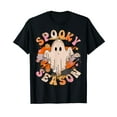 thumbnail image 1 of Groovy Spooky Season Ghost Flower Halloween Costume Black T-Shirt Cotton Tee Gift Unisex, 1 of 5