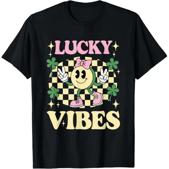 Groovy St Patricks Day Lucky Vibes Shamrock Women Girls Kids Hoodie or T-Shirt