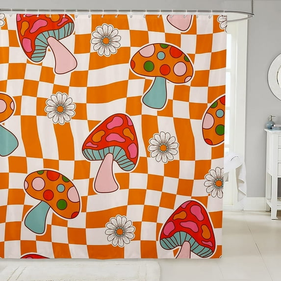 Groovy Style Shower Curtain 72x78,Vintage 60s 70s Flower Doodle Bathroom Curtain for Teens Youth,Cartoon Daisy Bath Curtain,Funky Rainbow Flowers Swirl Abstract Waterproof Shower Curtain