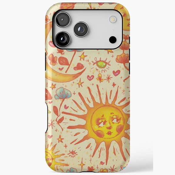 Groovy Sun Moon Retro 70s Psychedelic Astrology Art Phone Case 17 through 11 Pro Max