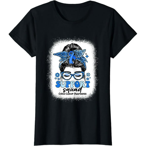 Groovy Support Squad Messy Bun Colon Cancer Awareness Gifts T-Shirt