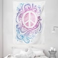 thumbnail image 1 of Groovy Tapestry, Classic Hand Drawn Style Peace Sign and Swirls Freedom Change Hope Roll Icon, Wall Hanging for Bedroom Living Room Dorm Decor, 60W X 80L Inches, Pink Blue White, by Ambesonne, 1 of 2