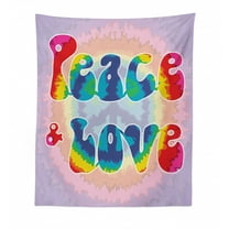 Groovy Tapestry, Peace and Love Text in Tie Dye Effect Pattern Energetic Youthful Fun 60s 70s Hippie, Fabric Wall Hanging Decor for Bedroom Living Room Dorm, 30" X 45", Multicolor, by Ambesonne