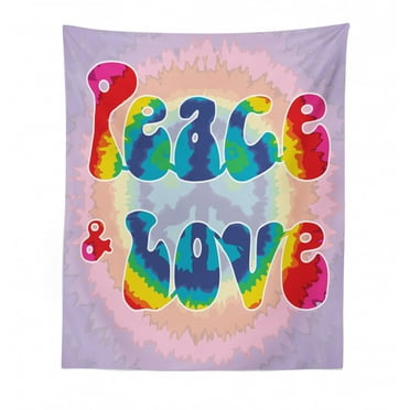 Groovy Tapestry, Peace and Love Text in Tie Dye Effect Pattern Energetic Youthful Fun 60s 70s Hippie, Fabric Wall Hanging Decor for Bedroom Living Room Dorm, 30" X 45", Multicolor, by Ambesonne