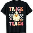 thumbnail image 1 of Groovy Teacher Halloween Retro Trick or Teach Floral Ghost T-Shirt, 1 of 4