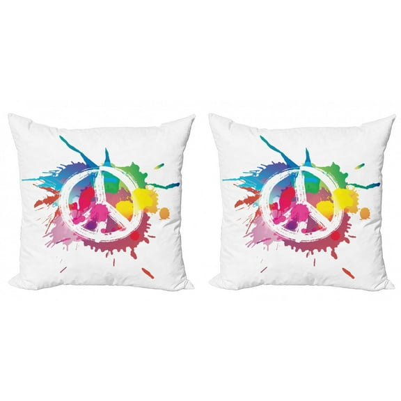 Ambesonne Colorful Throw Pillow Cover 2 Pack, Grunge Pacifism Theme, 18", Multicolor