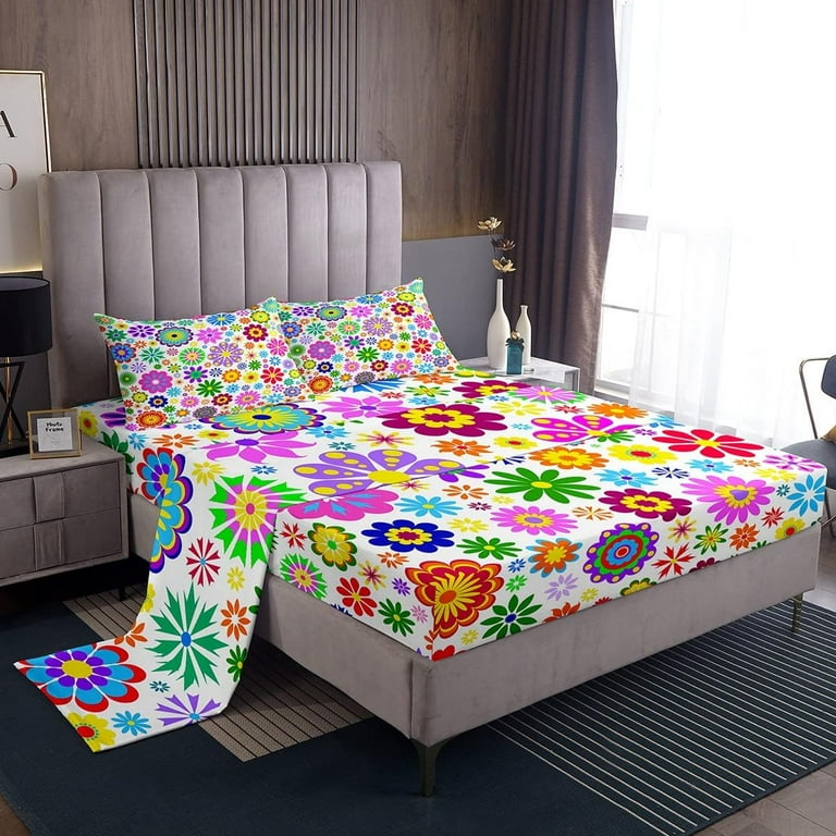 Groovy Twin Sheet 70s Retro Psychedelic Floral Bedding Set Groovy