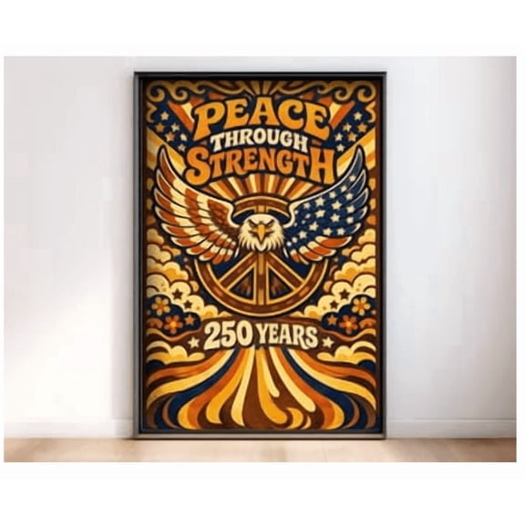 Groovy USA 250th Anniversary Print. Retro 70s Patriotic Poster. Vintage Semiquincentennial Wall Art