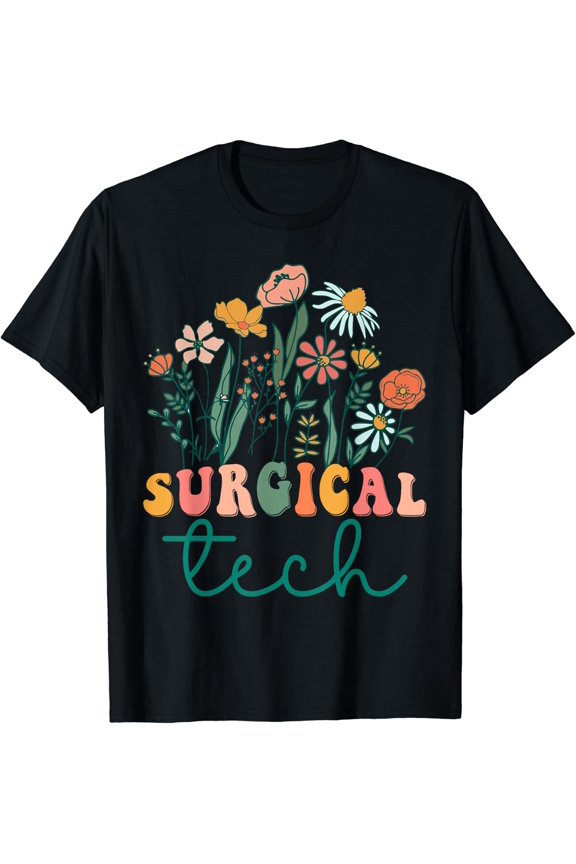 Groovy Wildflower Surgical Tech Tees T-Shirt Size S-5XL