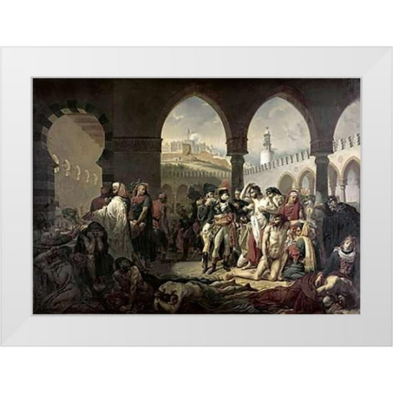 Gros, Antoine-Jean 18x14 White Modern Wood Framed Museum Art Print Titled - Napoleon Bonaparte Visiting The Plague Stricken at Jaffa