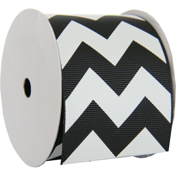 Grosgrain Chevron Ribbon by Threadart 2 1/4" - 5 Yards - Black
