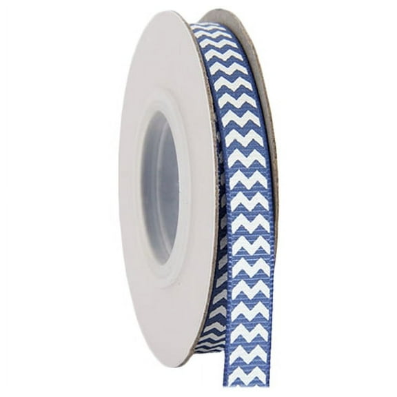 Grosgrain Chevron Ribbon by Threadart 3/8" - 10 Yards - Country Blue