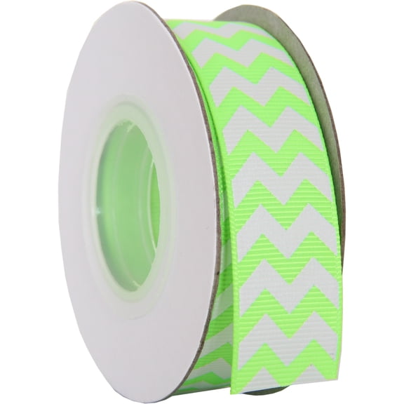 Grosgrain Chevron Ribbon by Threadart 7/8" - 10 Yards - Neon Green