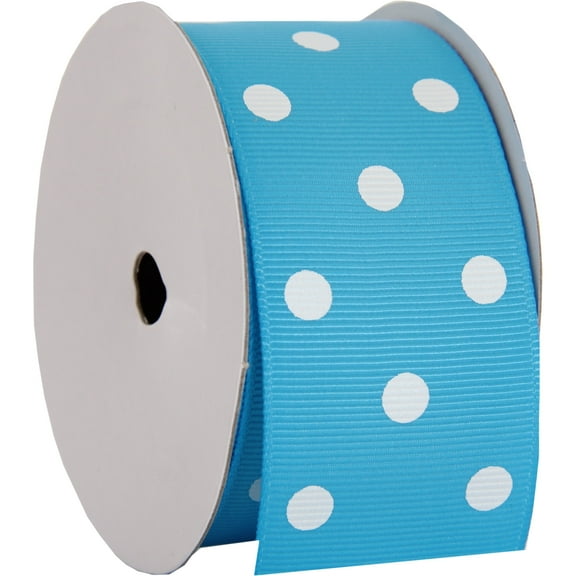 Grosgrain Dots Ribbon by Threadart 1 1/2" (1.5") - 5 Yards - Aqua - Printed White Dot Pattern - For Bows, Decorations, Hair Clips, and More - 1 1/2" Aqua 340
