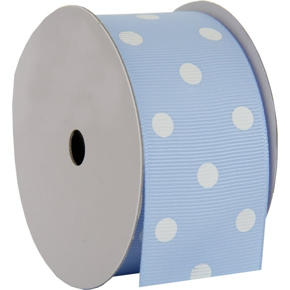 Grosgrain Dots Ribbon by Threadart 1 1/2" (1.5") - 5 Yards - Baby Blue - Printed White Dot Pattern - For Bows, Decorations, Hair Clips, and More - 1 1/2" Baby Blue 333