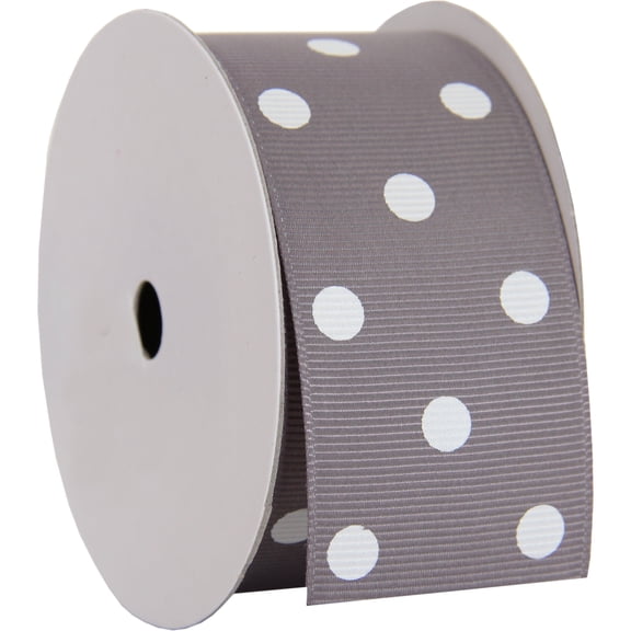 Threadart Grosgrain Dots Ribbon 1 1/2" - 5 Yards - Grey - Available in 19 colors and 4 Widths - For Bows, Decorations, Hair Clips, and More