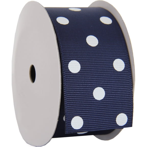 Threadart Grosgrain Dots Ribbon 1 1/2" - 5 Yards - Navy - Available in 19 colors and 4 Widths - For Bows, Decorations, Hair Clips, and More