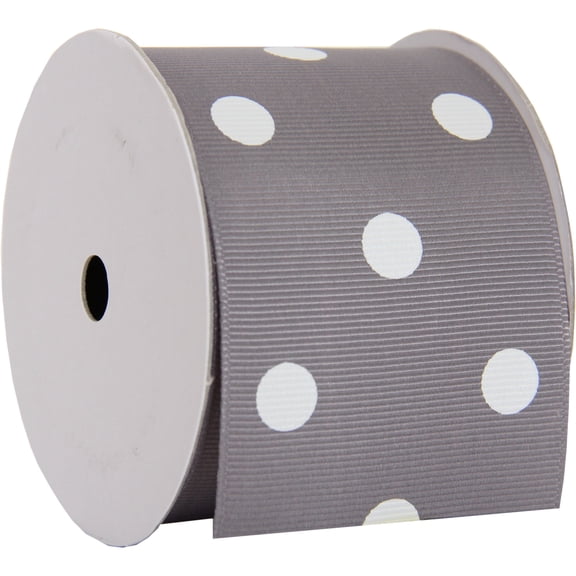 Threadart Grosgrain Dots Ribbon 2 1/4" - 5 Yards - Grey - Available in 19 colors and 4 Widths - For Bows, Decorations, Hair Clips, and More