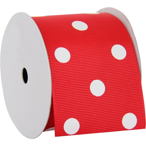 Grosgrain Dots Ribbon by Threadart 2 1/4" (2.25") - 5 Yards - Red - Printed White Dot Pattern - For Bows, Decorations, Hair Clips, and More - 2 1/4" Red 250
